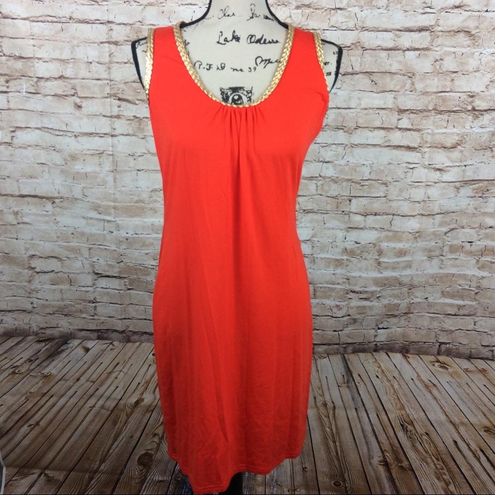 Joseph Ribkoff Jersey Dress with Gold Braid Trim